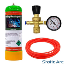Load image into Gallery viewer, ARGON CO2 DISPOSABLE GAS BOTTLE CYLINDER KIT WELDING REGULATOR GAUGE HOSE 2.2L