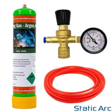 Load image into Gallery viewer, ARGON CO2 DISPOSABLE GAS BOTTLE CYLINDER KIT WELDING REGULATOR GAUGE HOSE 0.95L