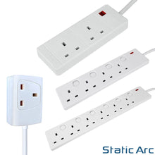 Load image into Gallery viewer, EXTENSION LEAD CABLE ELECTRIC UK MAINS POWER PLUG SOCKET SWITCH 1/2/4/6 GANG WAY