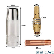 Load image into Gallery viewer, MB15 MIG WELDING CONSUMABLES KIT TIPS NOZZLE SHROUD 15AK TORCH (LONG) 13pc
