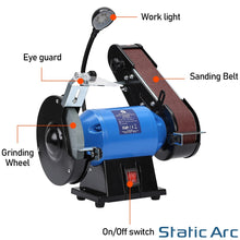 Load image into Gallery viewer, 350W ELECTRIC BENCH GRINDER &amp; SANDING BELT LINISHER METAL WOOD SANDER 6&quot; WHEEL
