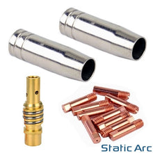 Load image into Gallery viewer, MB15 MIG WELDING CONSUMABLES KIT TIPS NOZZLE SHROUD 15AK TORCH (LONG) 13pc
