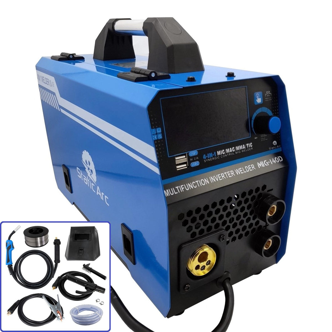 MIG 140D INVERTER WELDER 4in1 SYNERGIC MMA ARC TIG LIFT GAS GASLESS WELDING 140A