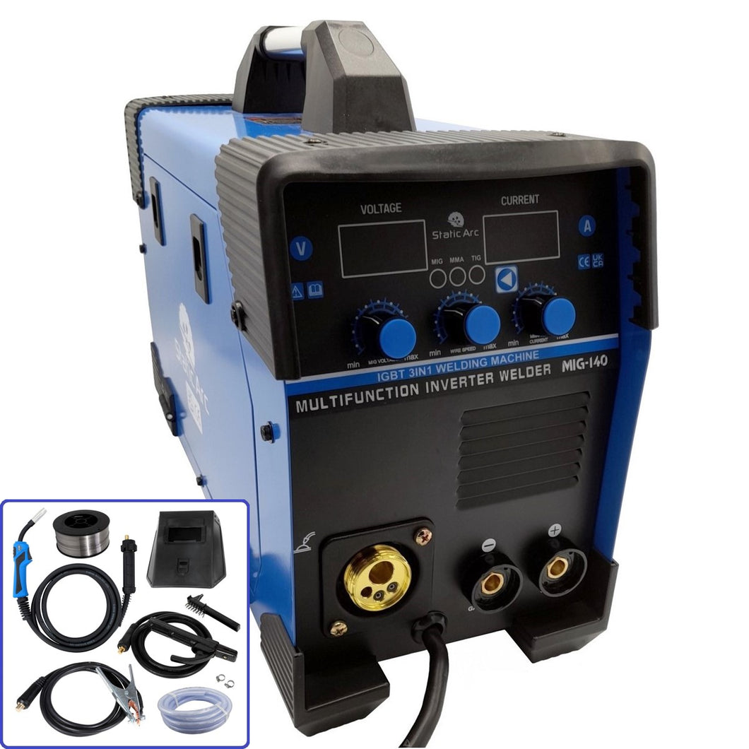 MIG 140 INVERTER WELDER 3in1 MMA ARC TIG LIFT GAS GASLESS WELDING KIT 140A