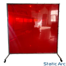 Load image into Gallery viewer, WELDING SCREEN CURTAIN w/ GALVANISED FRAME SWIVEL WHEELS 6ft x 6ft RED VINYL

